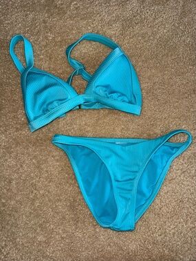 Xhilaration Turquoise Ribbed Triangle Bikini Set